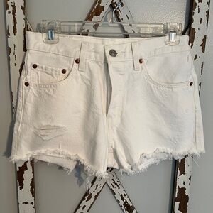 Levi’s 501 White Distressed Button Fly Shorts Size 26 EUC